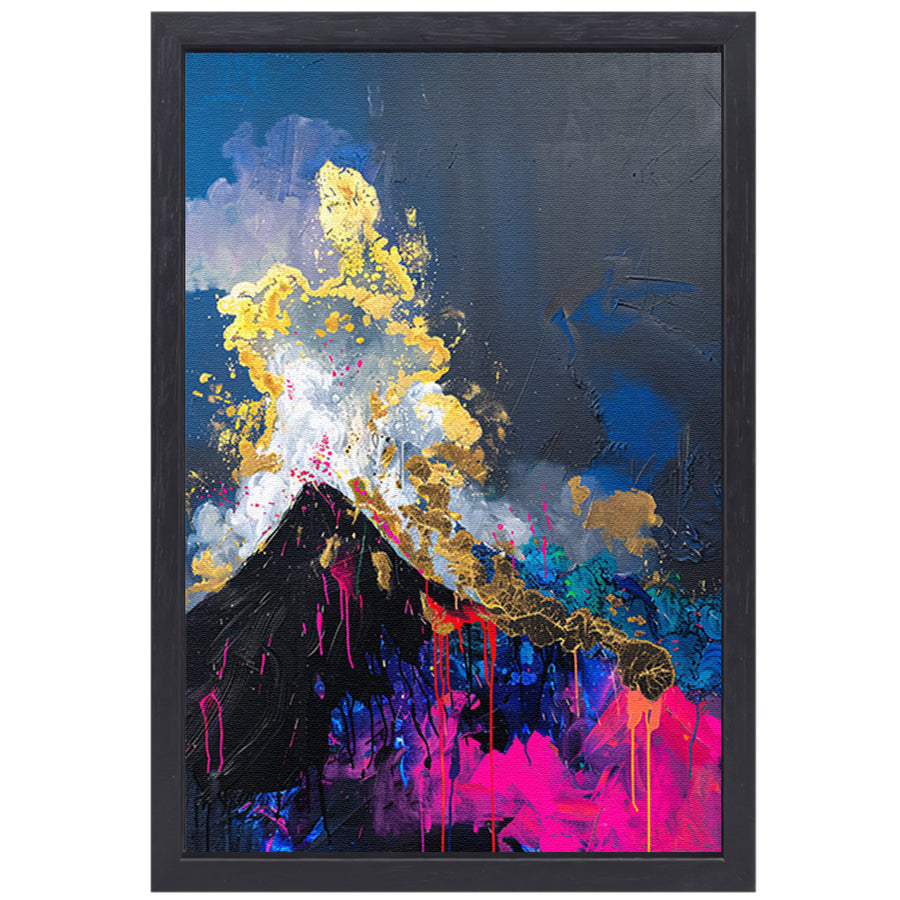 Abstract schilderij van vulkaanuitbarsting canvas met baklijst