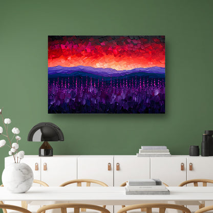 Kleurrijk abstract landschap met bloemen canvas met baklijst