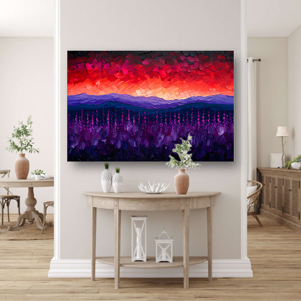 Kleurrijk abstract landschap met bloemen canvas met baklijst