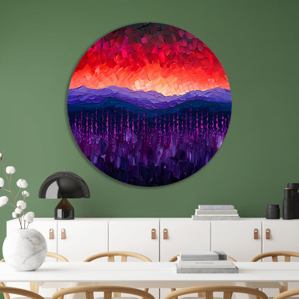Kleurrijk abstract landschap met bloemen forex muurcirkel