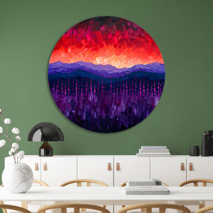 Kleurrijk abstract landschap met bloemen aluminium muurcirkel