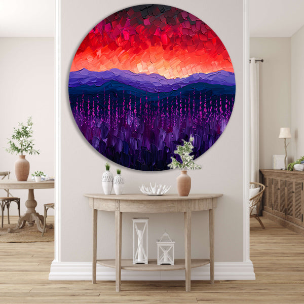 Kleurrijk abstract landschap met bloemen forex muurcirkel