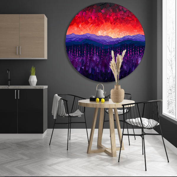 Kleurrijk abstract landschap met bloemen forex muurcirkel