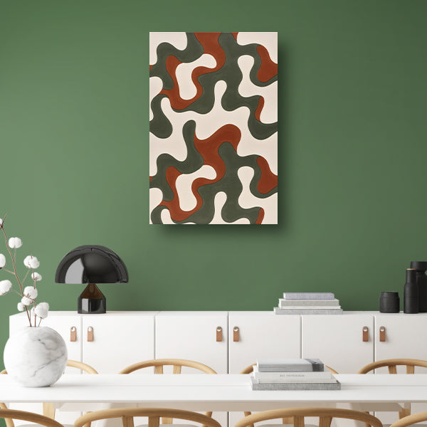 Abstract kunstwerk met groene, bruine en rode patronen poster