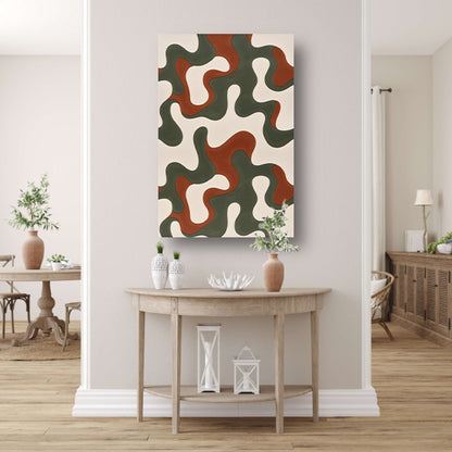 Abstract kunstwerk met groene, bruine en rode patronen poster