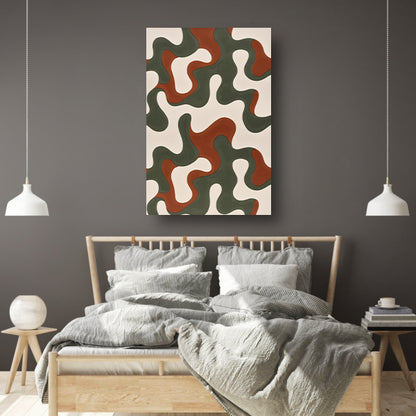 Abstract kunstwerk met groene, bruine en rode patronen poster