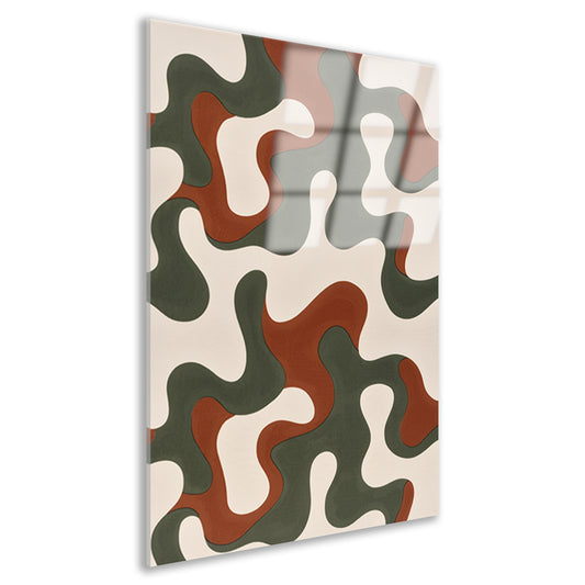 Abstract kunstwerk met groene, bruine en rode patronen acrylglas