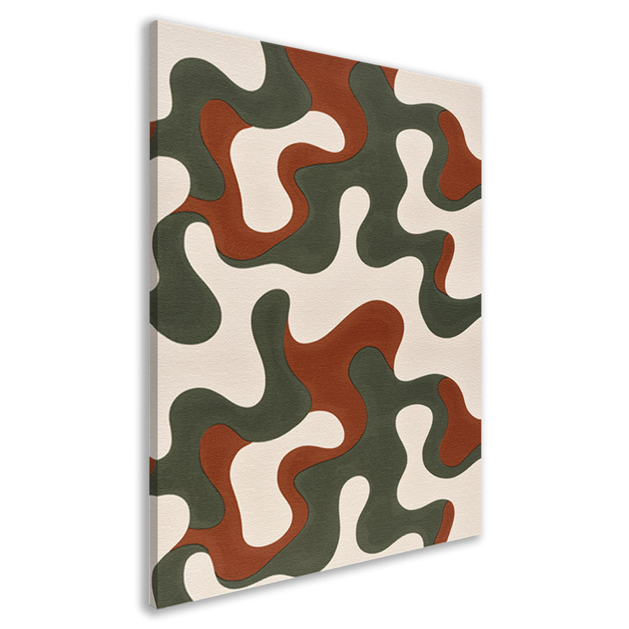 Abstract kunstwerk met groene, bruine en rode patronen canvas