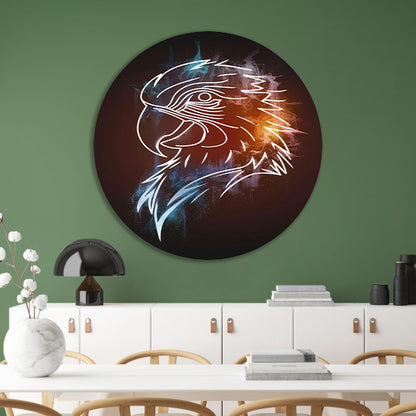 Dynamische Abstracte Adelaar in Blauw en Oranje aluminium muurcirkel