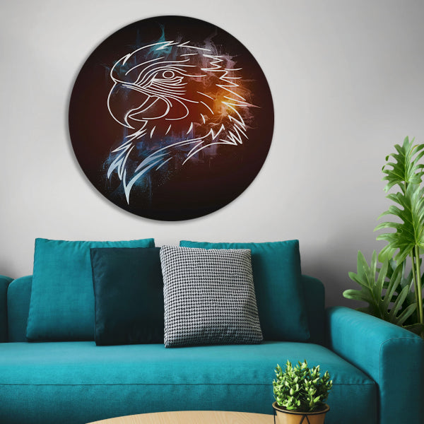 Dynamische Abstracte Adelaar in Blauw en Oranje aluminium muurcirkel