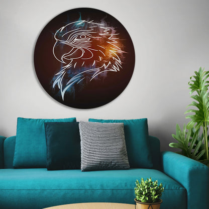 Dynamische Abstracte Adelaar in Blauw en Oranje aluminium muurcirkel