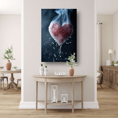 Zwevend hart in water en rook canvas