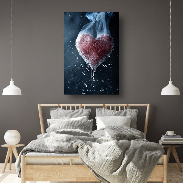 Zwevend hart in water en rook canvas