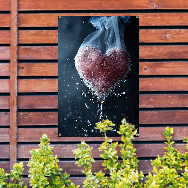 Zwevend hart in water en rook tuinposter
