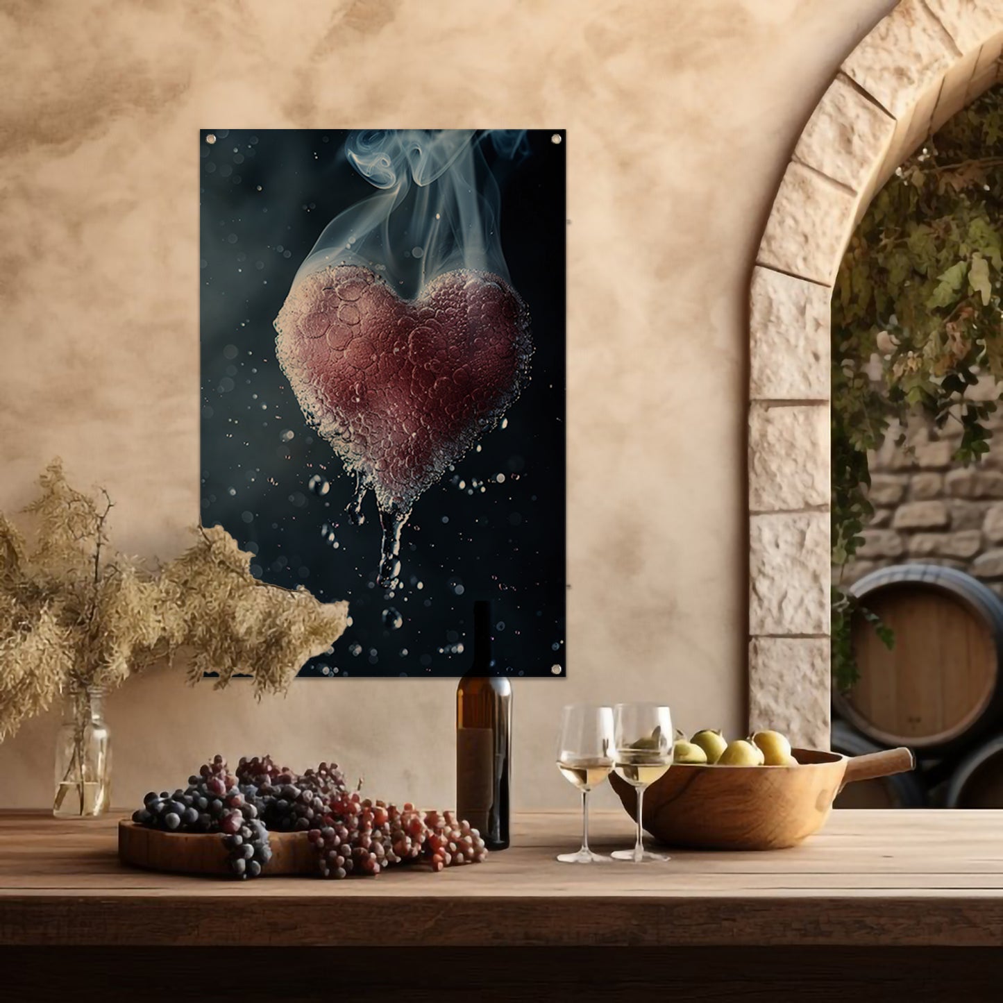 Zwevend hart in water en rook tuinposter
