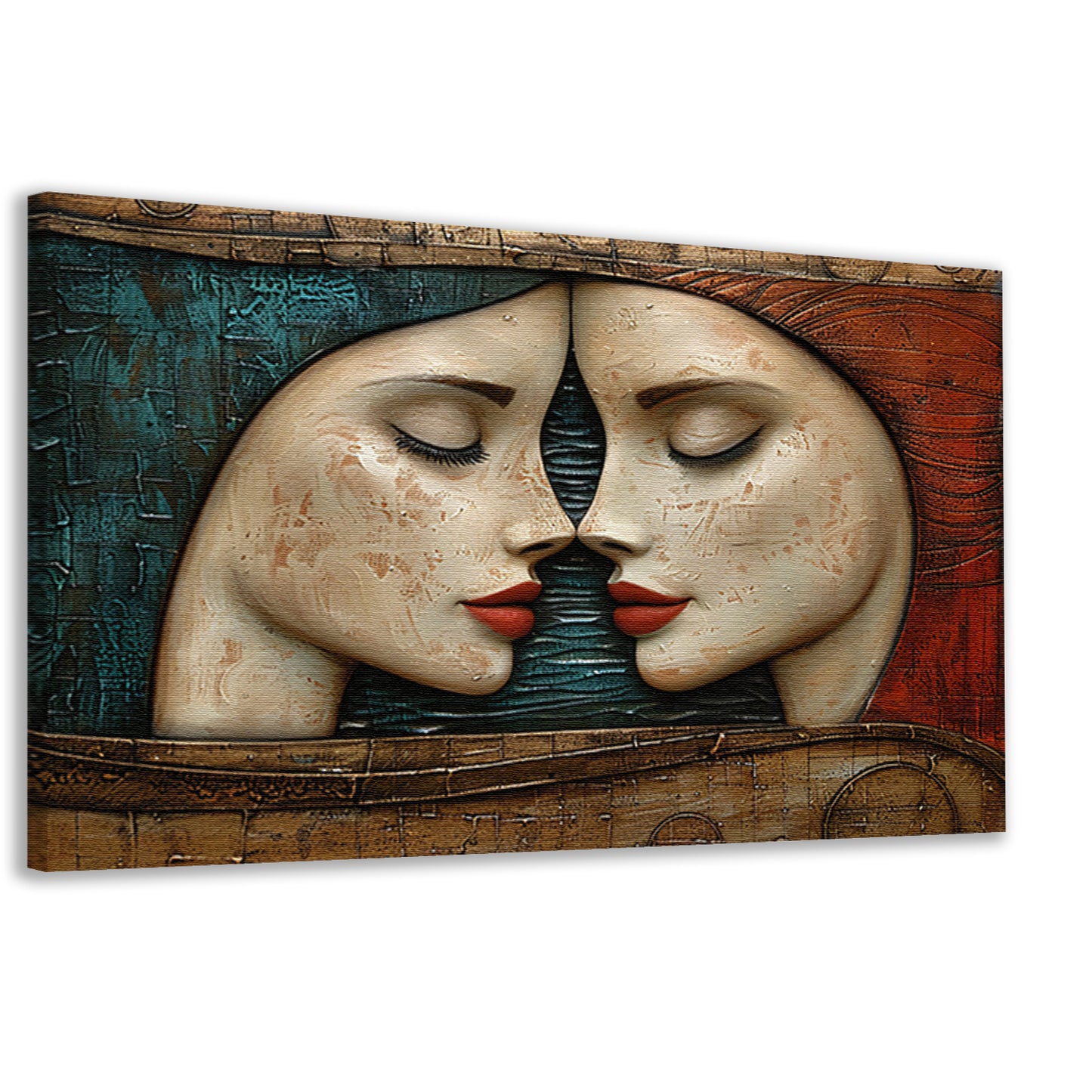 Artistieke omhelzing van twee gezichten canvas