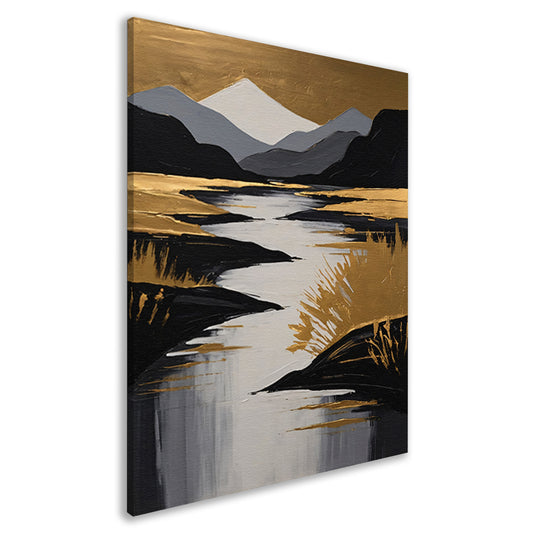 Rustic River Flowing Through Monochrome Mountains canvas