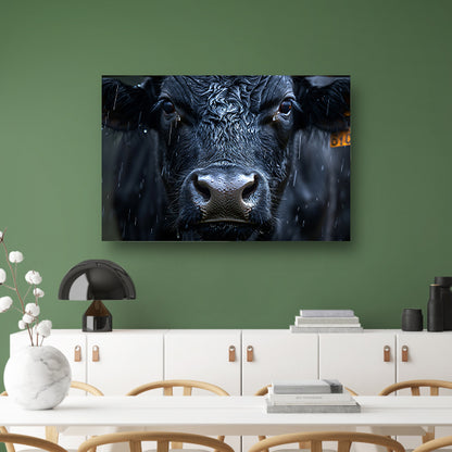 Koe in de regen op gedetailleerde wijze poster
