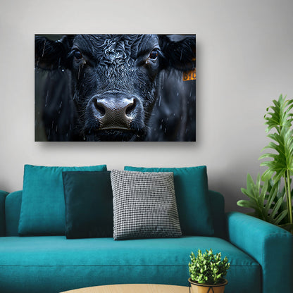 Koe in de regen op gedetailleerde wijze canvas met baklijst
