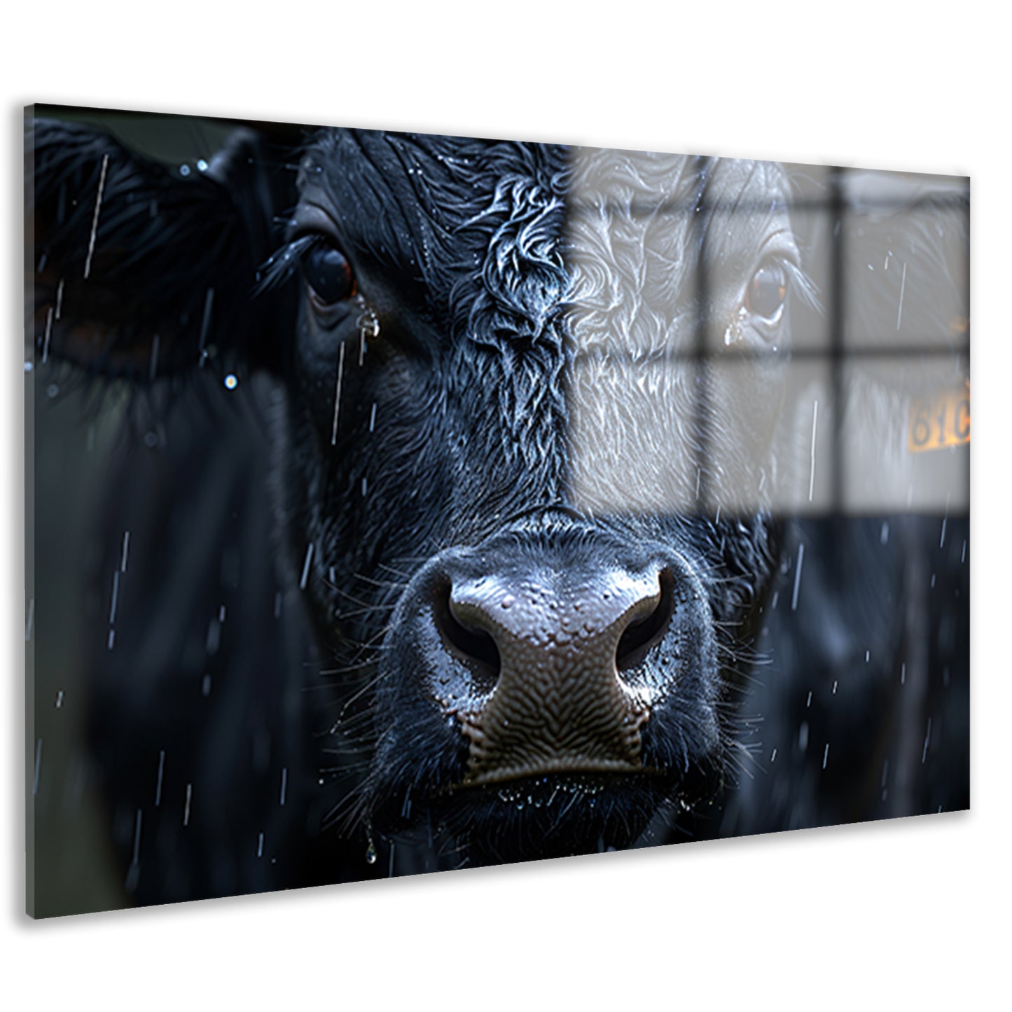 Koe in de regen op gedetailleerde wijze acrylglas