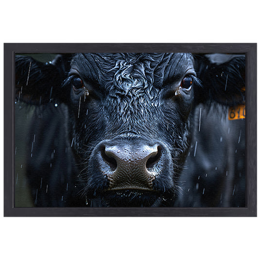 Koe in de regen op gedetailleerde wijze canvas met baklijst