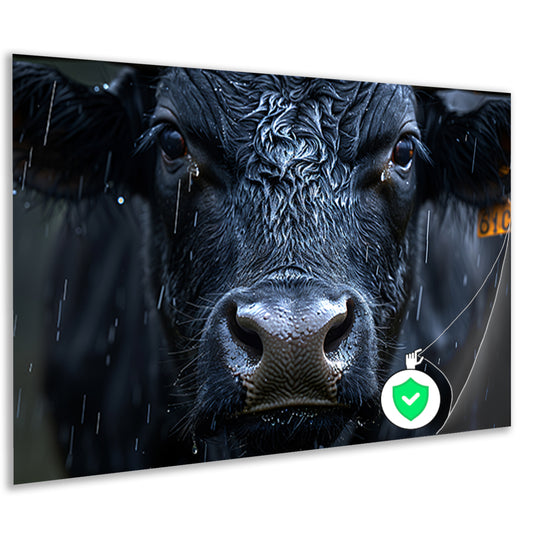 Koe in de regen op gedetailleerde wijze poster