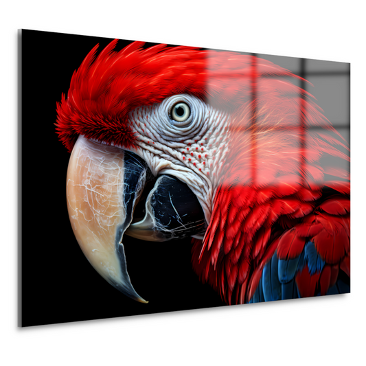 Hyperrealistische Rode Papegaai op Zwarte Achtergrond acrylglas