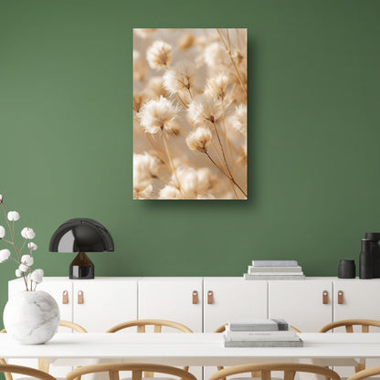 Pluizige Witte Bloemen op Stengels canvas