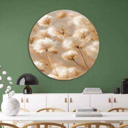 Pluizige Witte Bloemen op Stengels aluminium muurcirkel