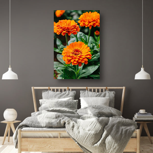 Oranje bloemen in bloei poster