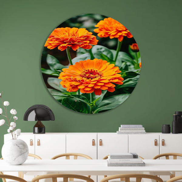 Oranje bloemen in bloei aluminium muurcirkel
