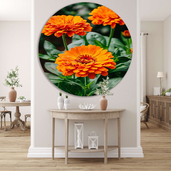 Oranje bloemen in bloei aluminium muurcirkel