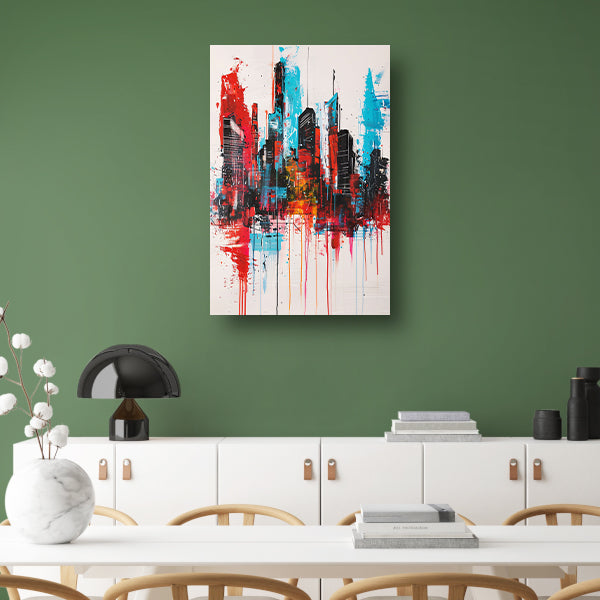 Abstract schilderij van stadsgezicht met kleuren poster