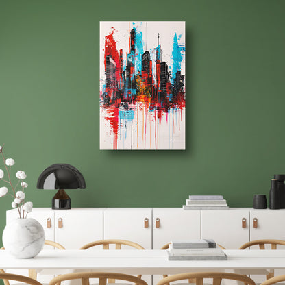 Abstract schilderij van stadsgezicht met kleuren poster