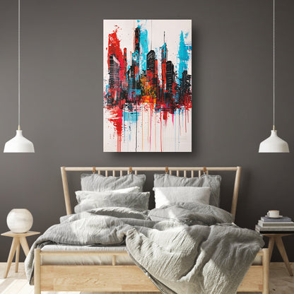 Abstract schilderij van stadsgezicht met kleuren poster