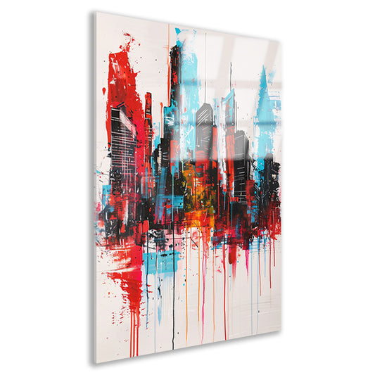 Abstract schilderij van stadsgezicht met kleuren acrylglas