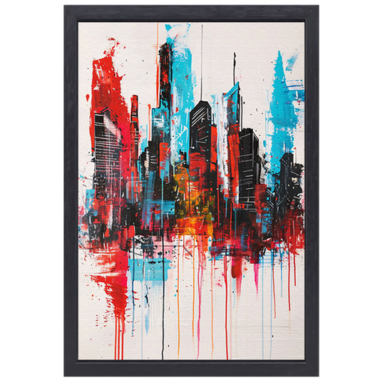 Abstract schilderij van stadsgezicht met kleuren canvas met baklijst