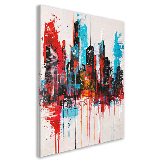 Abstract schilderij van stadsgezicht met kleuren canvas
