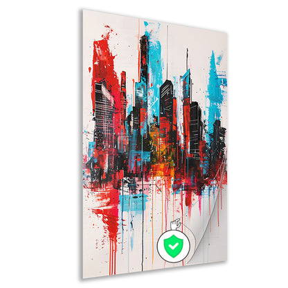 Abstract schilderij van stadsgezicht met kleuren poster