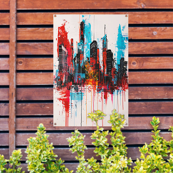 Abstract schilderij van stadsgezicht met kleuren tuinposter