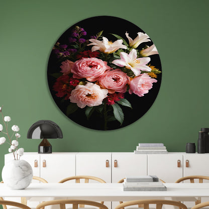 Levendige Bloemen tegen Zwarte Achtergrond forex muurcirkel
