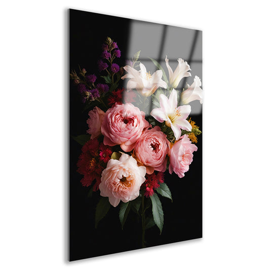 Levendige Bloemen tegen Zwarte Achtergrond acrylglas