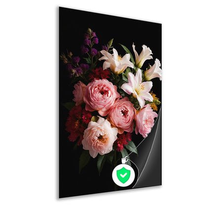 Levendige Bloemen tegen Zwarte Achtergrond poster