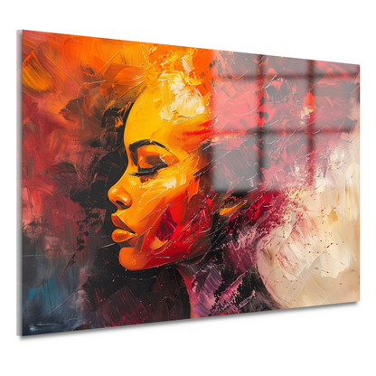 Expressieve abstracte vrouw in warme tinten acrylglas
