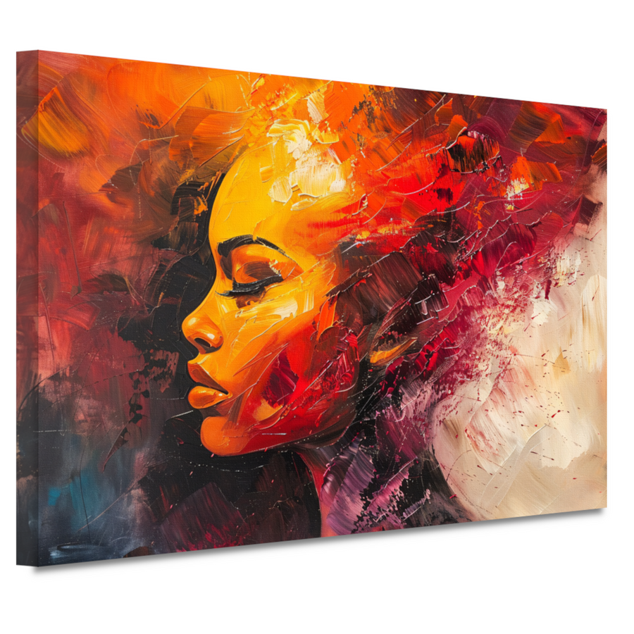 Expressieve abstracte vrouw in warme tinten canvas