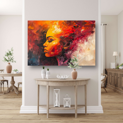 Expressieve abstracte vrouw in warme tinten acrylglas