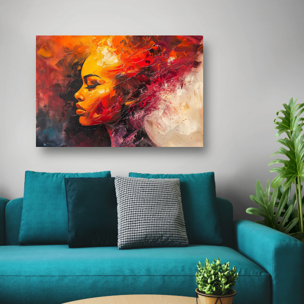 Expressieve abstracte vrouw in warme tinten acrylglas