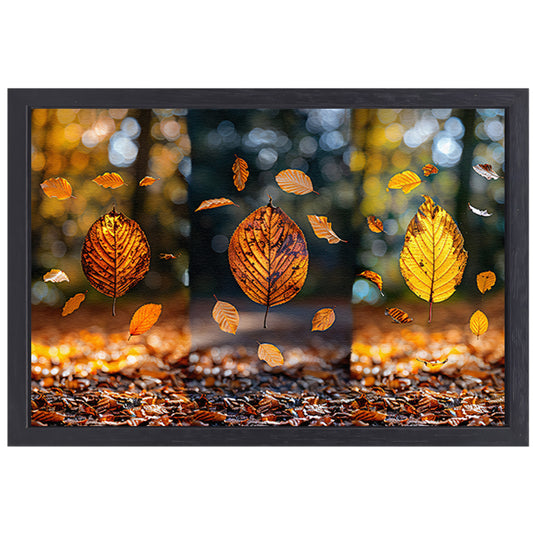 Herfstbladeren dansend in zacht licht canvas met baklijst