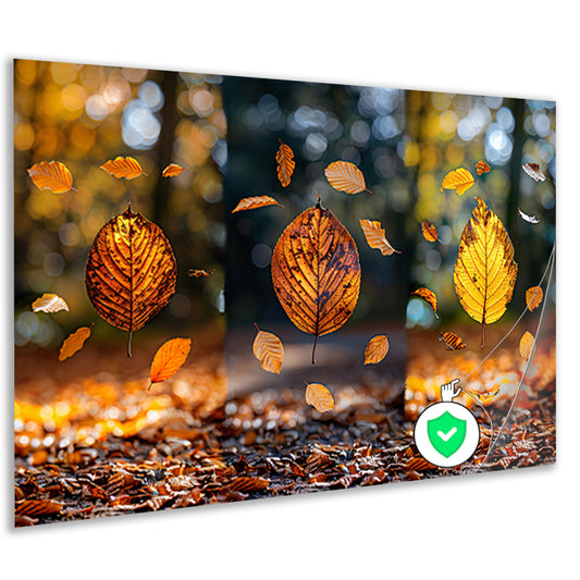 Herfstbladeren dansend in zacht licht poster