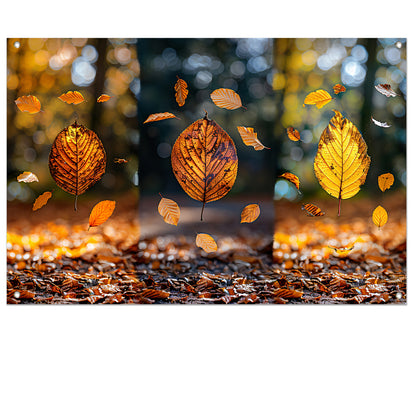 Herfstbladeren dansend in zacht licht tuinposter